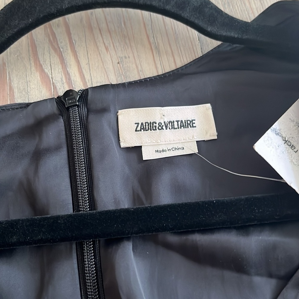 Zadig & Voltaire Royas Tiered Sleeve Satin Mini Dress in Black Size XS - Picture 13 of 14